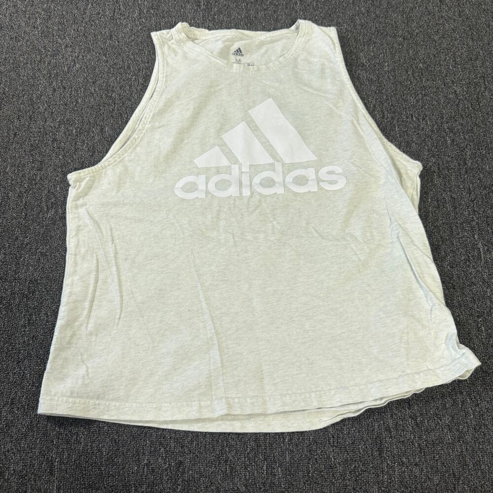 Vintage Y2k Adidas Light Heather Grey 3 Stripe Workout Casual Tank Top Medium